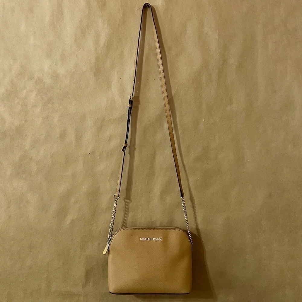 Michael Kors | Cindy Large Dome Saffiano Leather Crossbody Bag Purse in Peanut